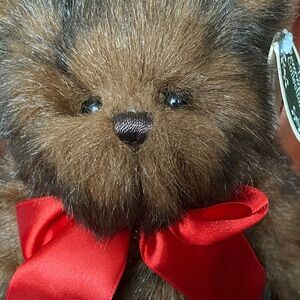 Bearington Collection Posable Plush Bear with Red Bow